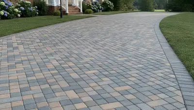 Completed interlocking paver driveway installation by Chop Chop Landscaping in Lancaster, PA