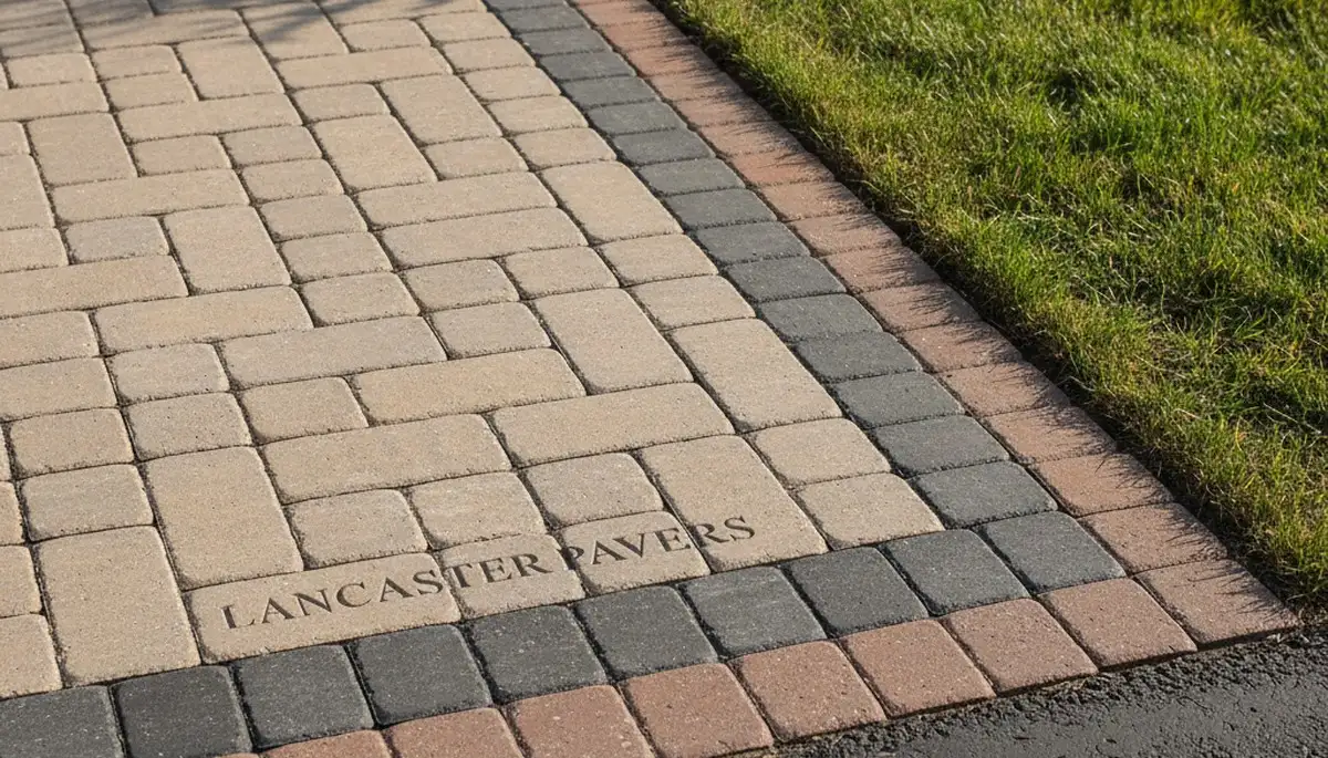 Decorative paver border and edging with soldier course pattern by Lancaster, PA driveway pavers