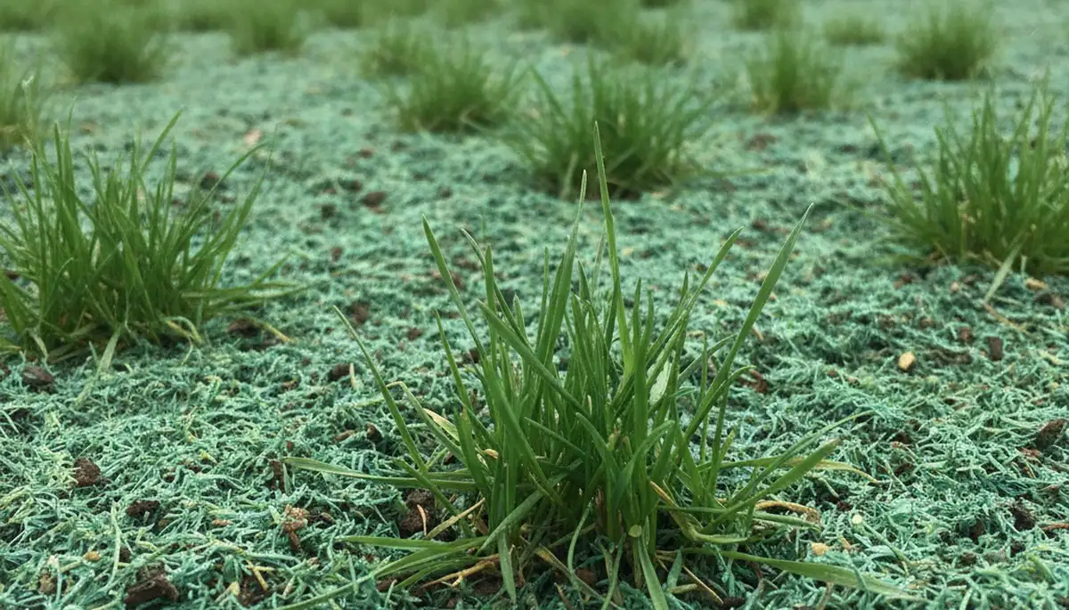New hydroseed grass seedlings emerging in Lancaster, PA lawn by professional landscaping service