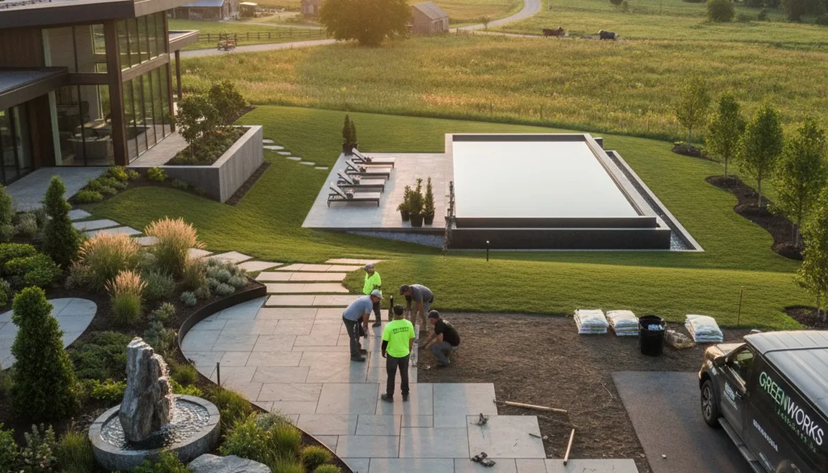 Landscaping team providing yard maintenance services in Lancaster, PA