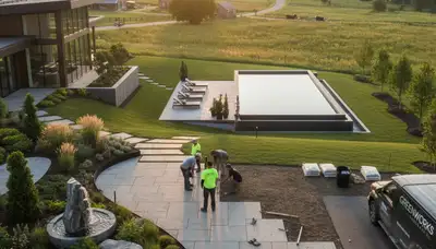 Landscaping team providing yard maintenance services in Lancaster, PA