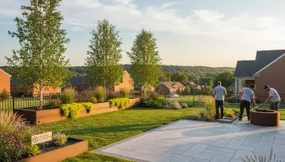 Landscaping crew providing lawn care and hardscaping services in Lancaster, PA