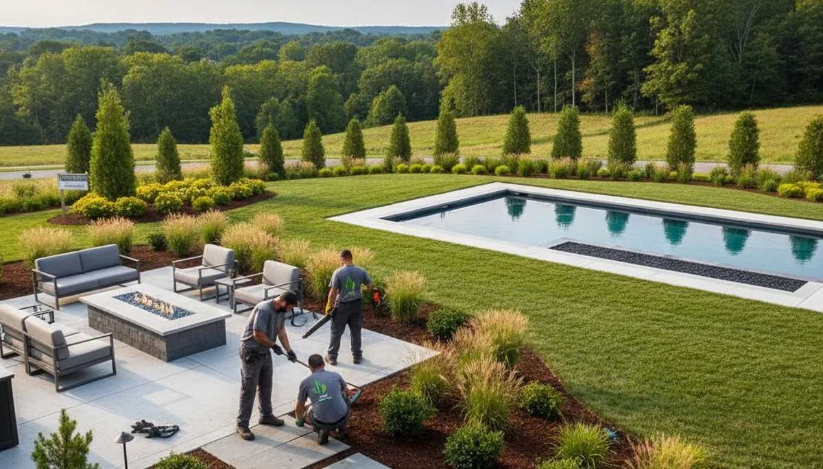 Landscaping crew providing professional yard maintenance in Lancaster, PA