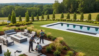 Landscaping crew providing professional yard maintenance in Lancaster, PA
