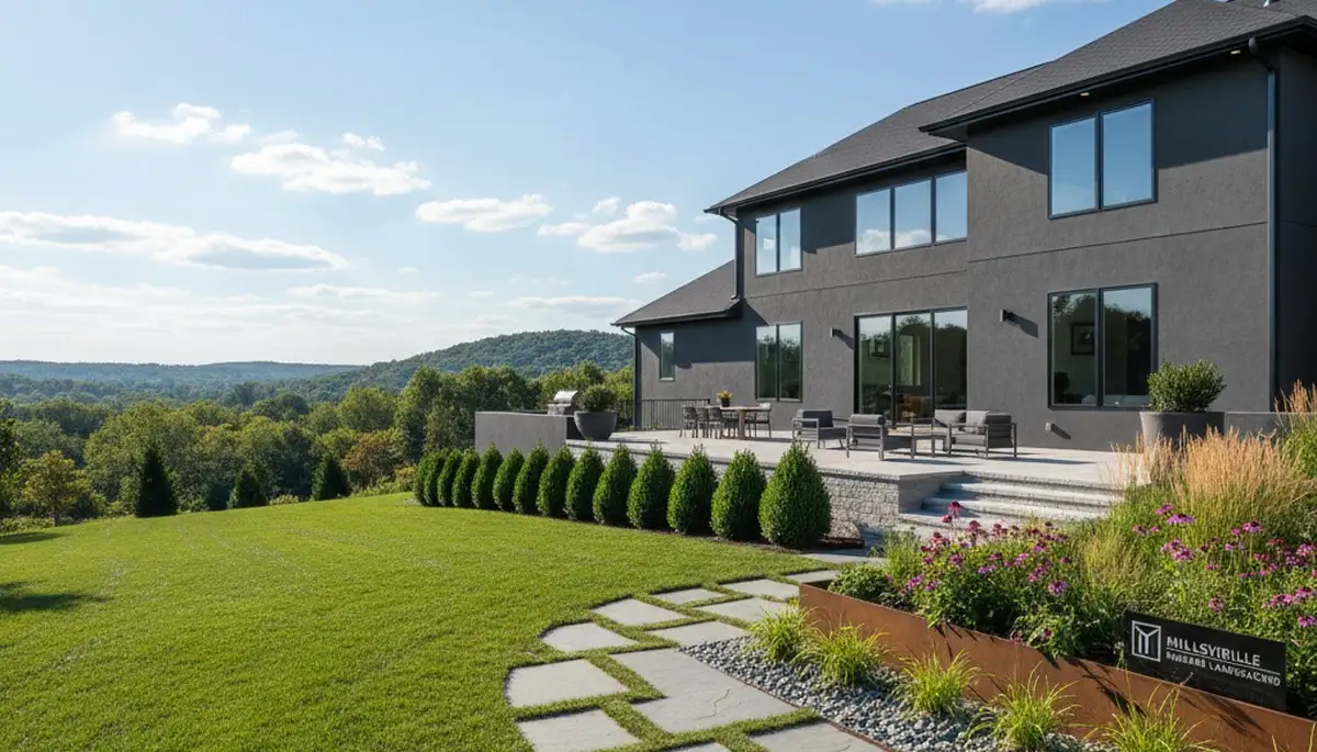 Landscaping crew providing lawn care and hardscaping services in Lancaster, PA