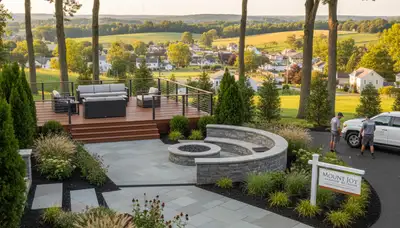 Landscaping crew providing lawn care and yard maintenance in Lancaster, PA