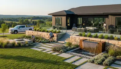 Landscaping crew providing lawn care and hardscaping services in Lancaster, PA