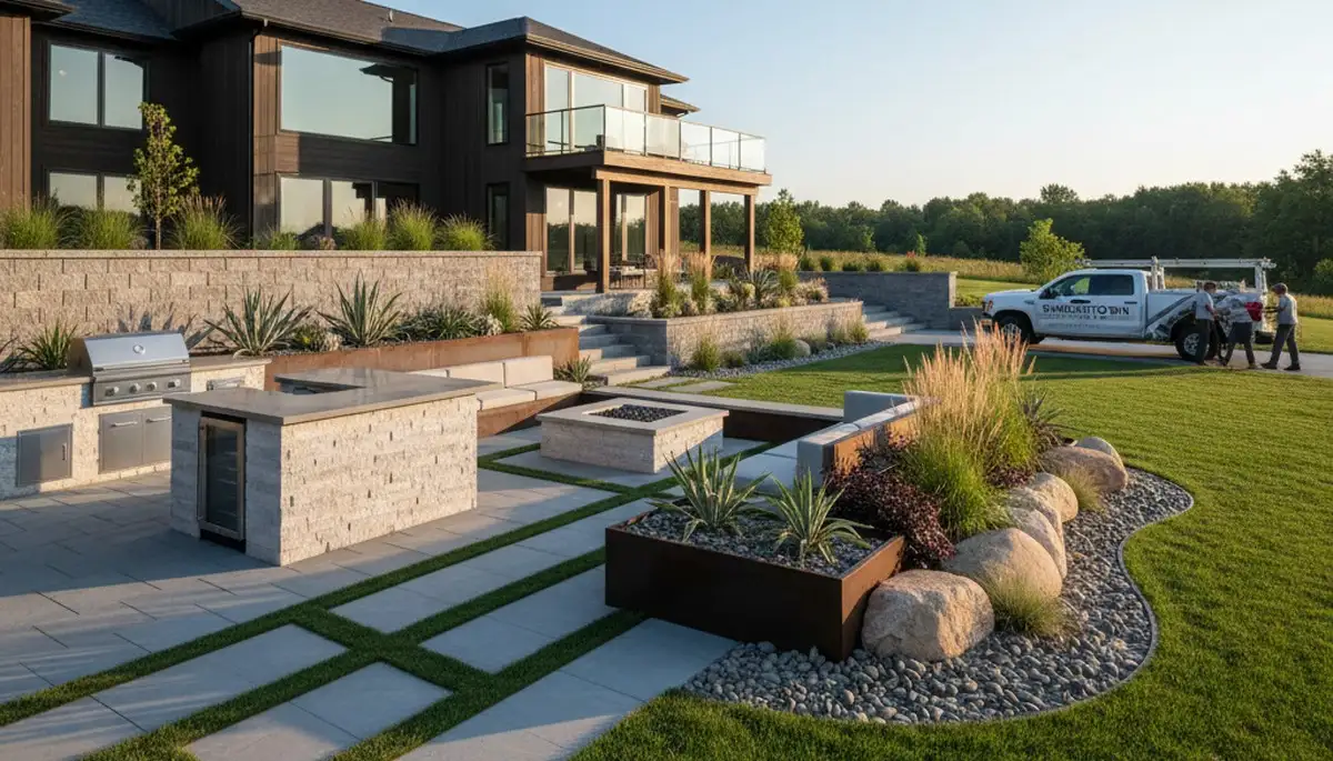 Landscaping crew providing professional lawn care services in Lancaster, PA