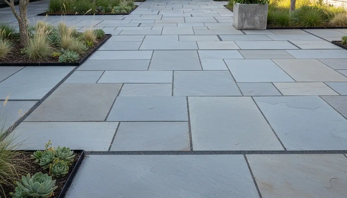 Modern large stone patio installation by professional landscapers in Lancaster, PA