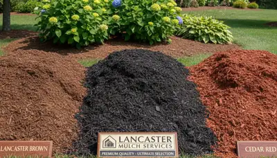 Brown, black, and red mulch color display for Lancaster PA landscaping by Chop Chop Landscaping