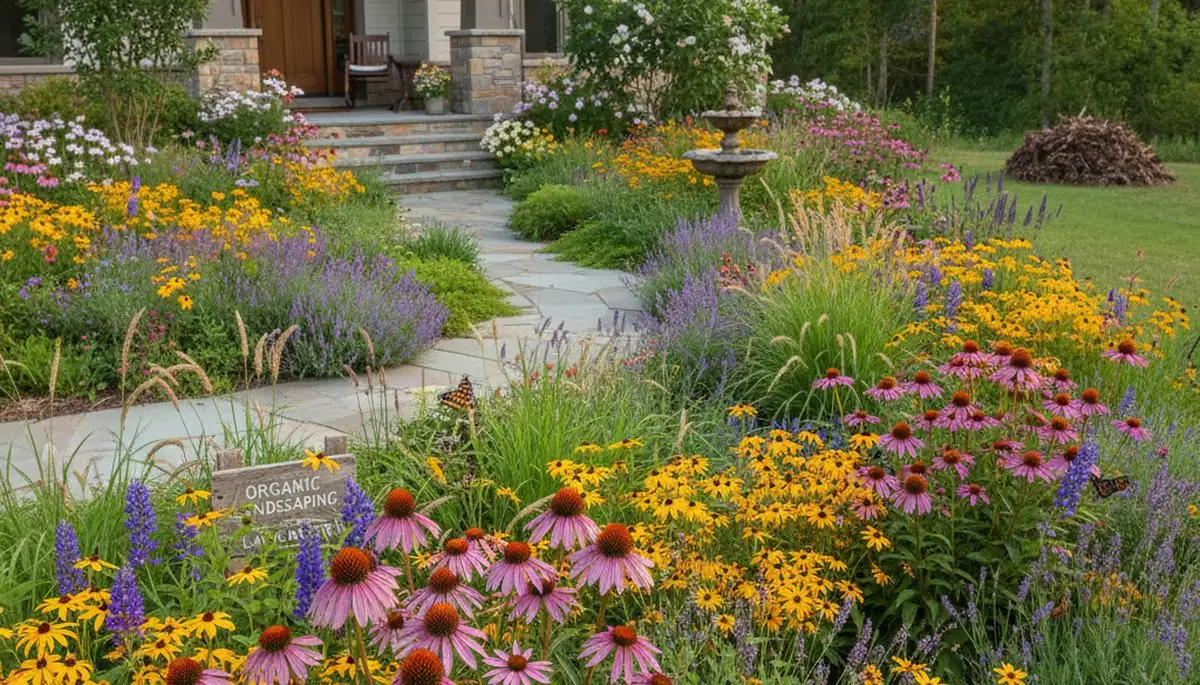 Native pollinator garden with bees and butterflies by organic landscapers in Lancaster, PA