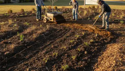 Organic soil amendment application with compost by professional landscapers in Lancaster, PA