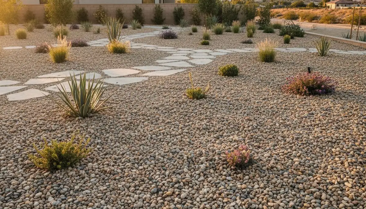 Pea gravel mulch ground cover in Lancaster PA landscaping showing clean, low-maintenance rock surface