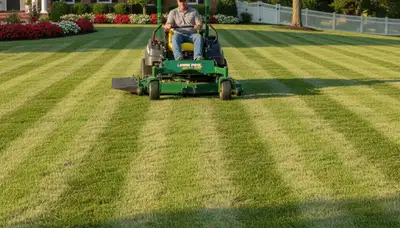 Expert lawn mowing with striped finish and clean edging in Lancaster, PA by Chop Chop Landscaping